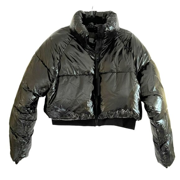 Revolve Blank NYC Jacket Shiny Patent Black Cropped Puffer Large NWT - Picture 7 of 10